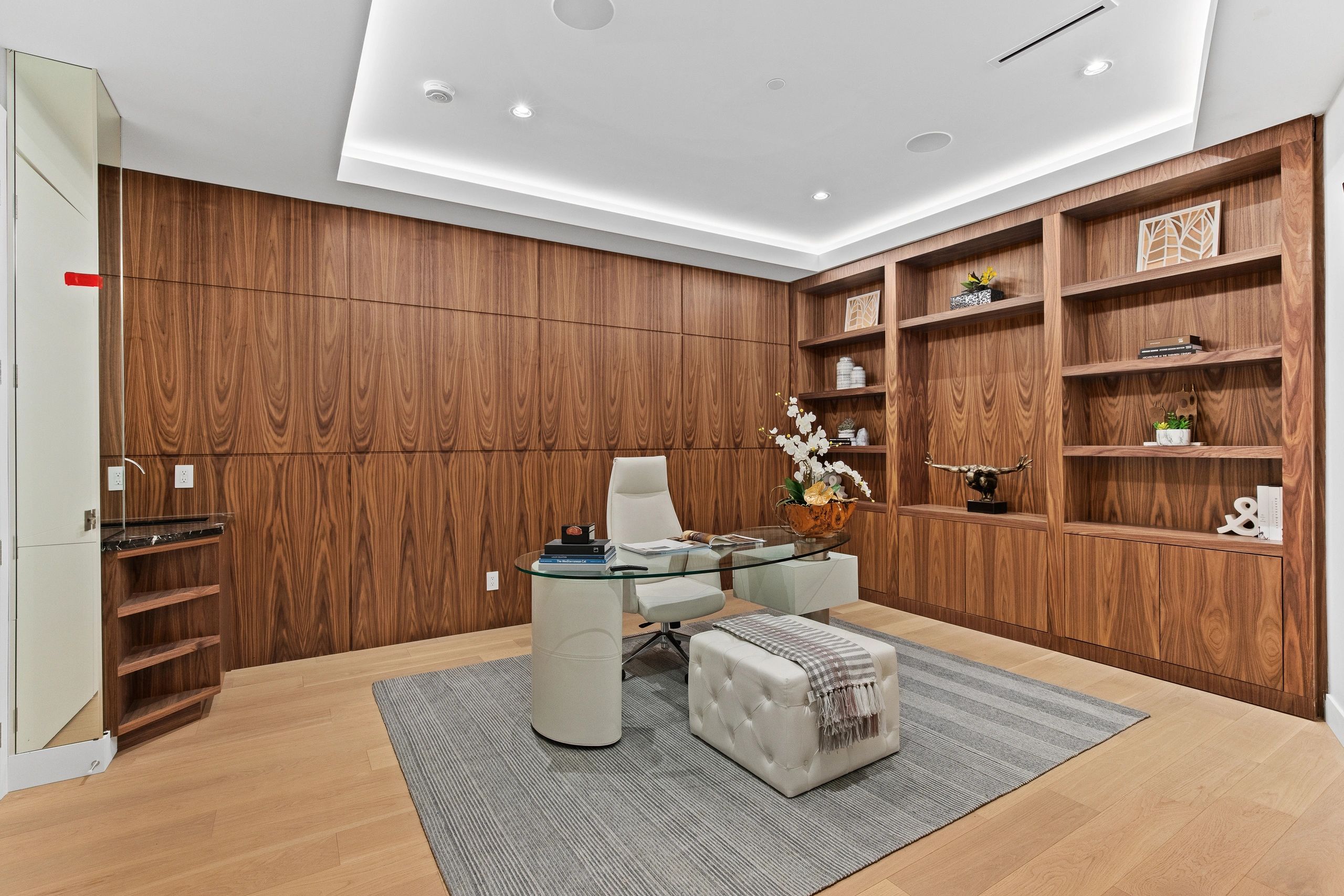 Walnut millwork office